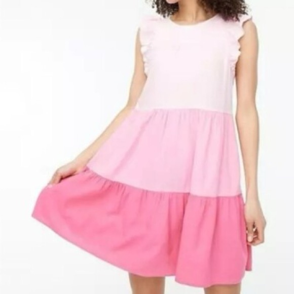 J. Crew Linen Dress Pink Tiered Ruffle Sleeveless Womens 4 Pockets Flowy Cottage - Picture 1 of 17